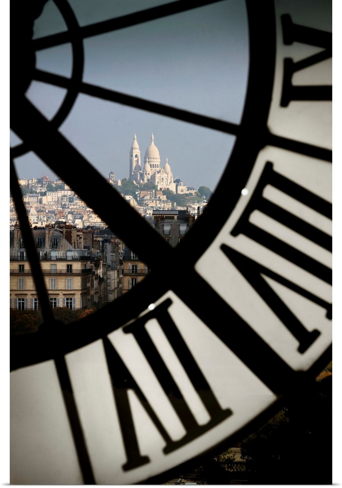 France, Ile-de-France, Paris, Eiffel Tower, Invalides, Musee d'Orsay, The Basilique du Sacre Coeur through the clock of th...