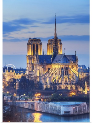 France, Paris, Notre Dame De Paris, River Seine At Dusk