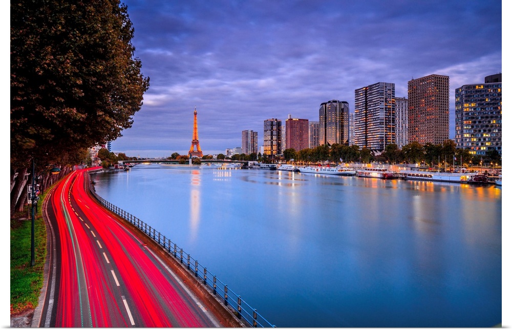 France, Ile-de-France, Seine, Ville de Paris, Paris, Invalides, Paris Skyline, River Seine with Replica of the Statue of t...