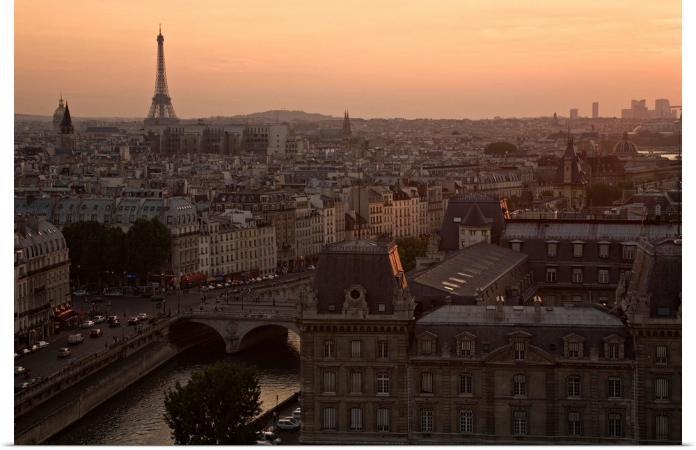 France, Ile-de-France, Paris, View over the capital with Eiffel Tower in the background