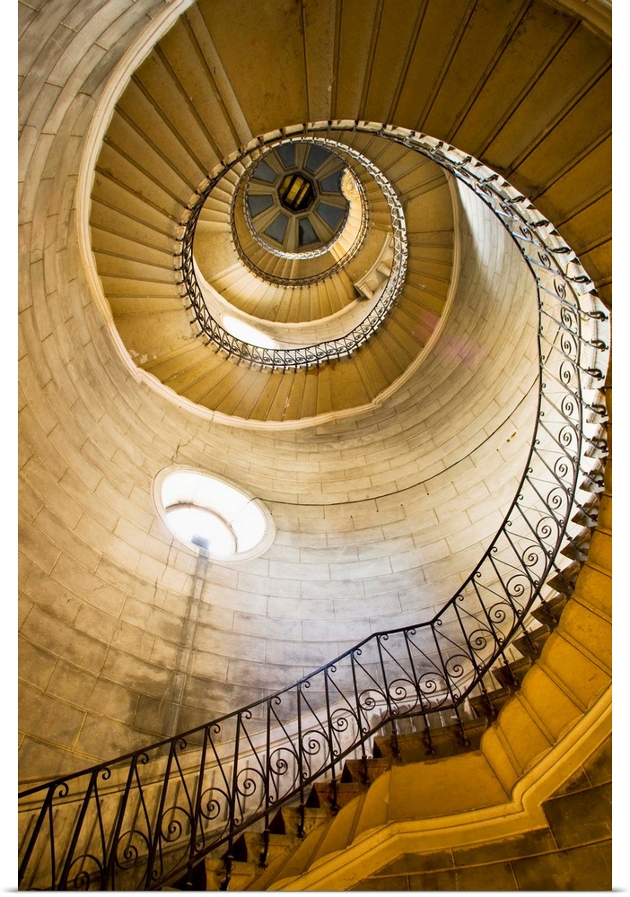 France, Rhone-Alpes, Basilica Notre-Dame de Fourviere, spiral staircase