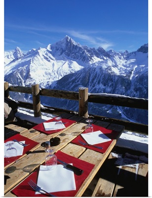 France, Rhone-Alpes, Brevent ski area, view towards Aiguille Verte mountain