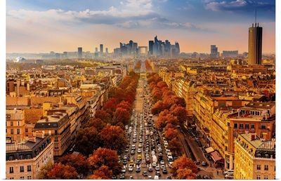 France, Ville De Paris, Paris, Champs Elysees, View Towards La Defense At Sunset
