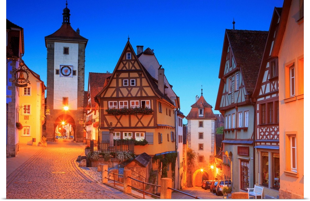 Germany, Bavaria, Middle Franconia, Rothenburg ob der Tauber, Town by night.