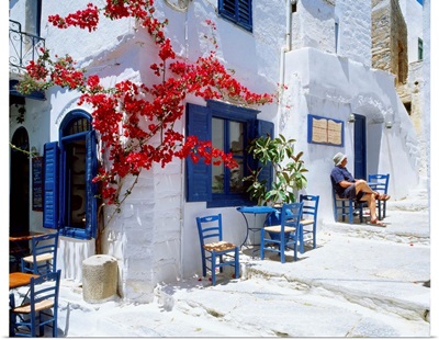 Greece, Cyclades, Amorgos, Hora, main town of island, typical tavern