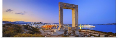 Greece, Naxos island, Apollo Temple portal by night