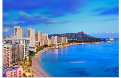 Hawaii, Tropics, Pacific ocean, Oahu island, Honolulu, Waikiki beach and Diamond Head