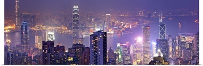 Hong Kong, City skyline with the Victoria Harbor, view from Victoria Peak at night