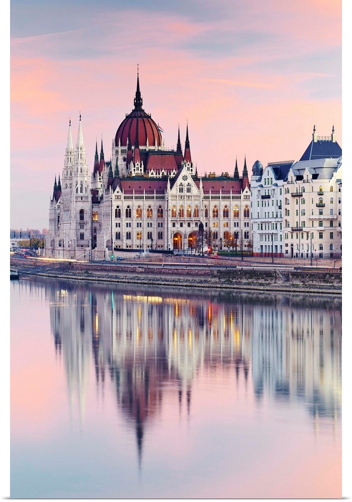 Hungary, Budapest, The Danube river and the Parliament building.