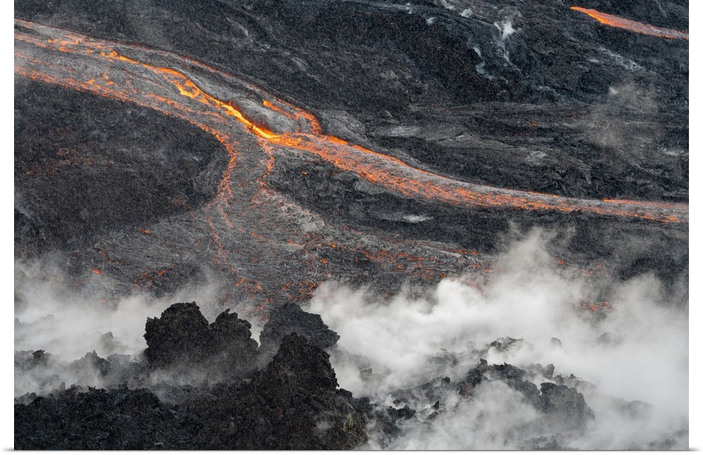 Iceland, Southern Peninsula, Reykjanes, Abstract detail of flowing lava from Fagradalsfjall volcano.