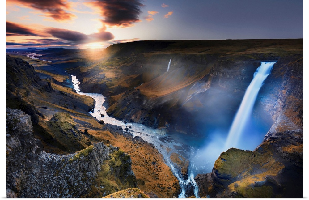 Iceland, South Iceland, View of the Haifoss waterfall, one of the most beautiful attractions of the Golden Circle in south...