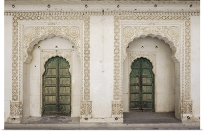 India, Rajasthan, Jodhpur, Two Intricately Decorated Doorways Inside Mehrangarh Fort