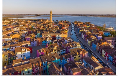 Italy, Adriatic Coast, Venice, Colorful City Of Burano At Sunset, San Martino Vescovo