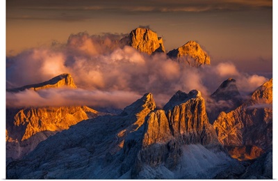 Italy, Alps, View From Lagazuoi Refuge, Averau, Pelmo And Lastoi De Formin Mountains