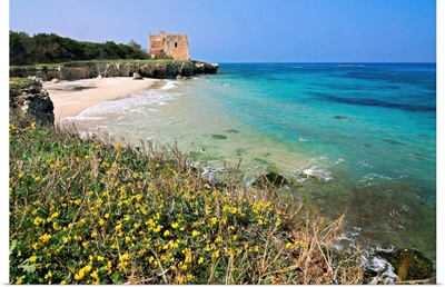 Italy, Apulia, Salentine Peninsula, Salento, Adriatic sea, Old tower over the beach