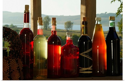 Italy, Calabria, Cosenza, La Sila Grande (natural area), wine bottles