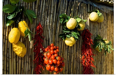 Italy, Campania, Amalfi Coast, Amalfi, Lemons, Tomatoes And Red Chilies