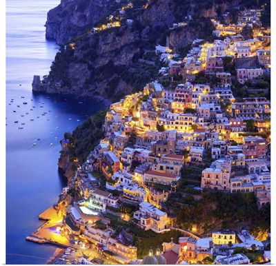 Italy, Campania, Amalfi Coast, Positano, Positano village by night