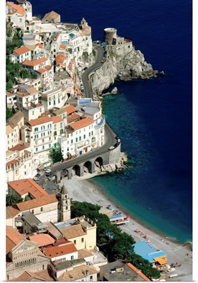 Italy, Campania, Amalfi Coast, view over town and coast