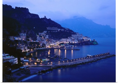 Italy, Campania, Amalfi Coast view over town and harbor