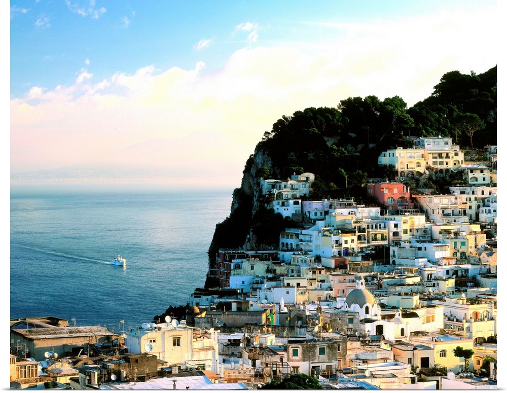 Italy, Campania, Capri, view on town, Gulf of Naples and Mount Vesuvius