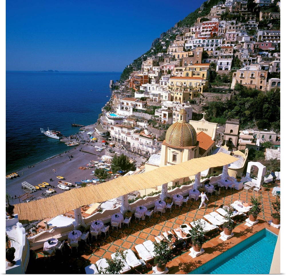 Italy, Campania, Positano, hotel, town and beach, Amalfi coast