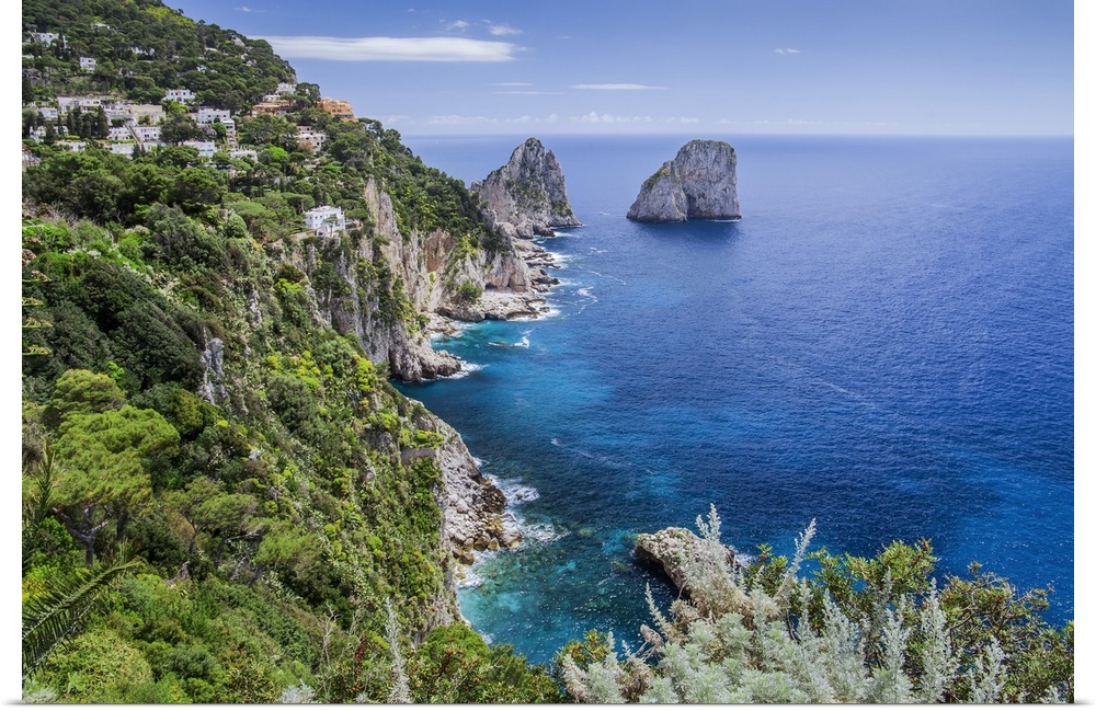 Italy, Campania, Napoli district, Capri, Punta Tragara, Tyrrhenian sea, Tyrrhenian coast, South coast with the Faraglioni ...