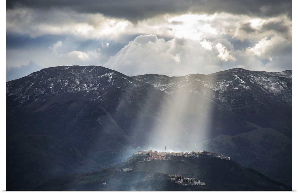 Italy, Campania, Salerno district, Cilento, Teggiano, Ray of light on Teggiano
