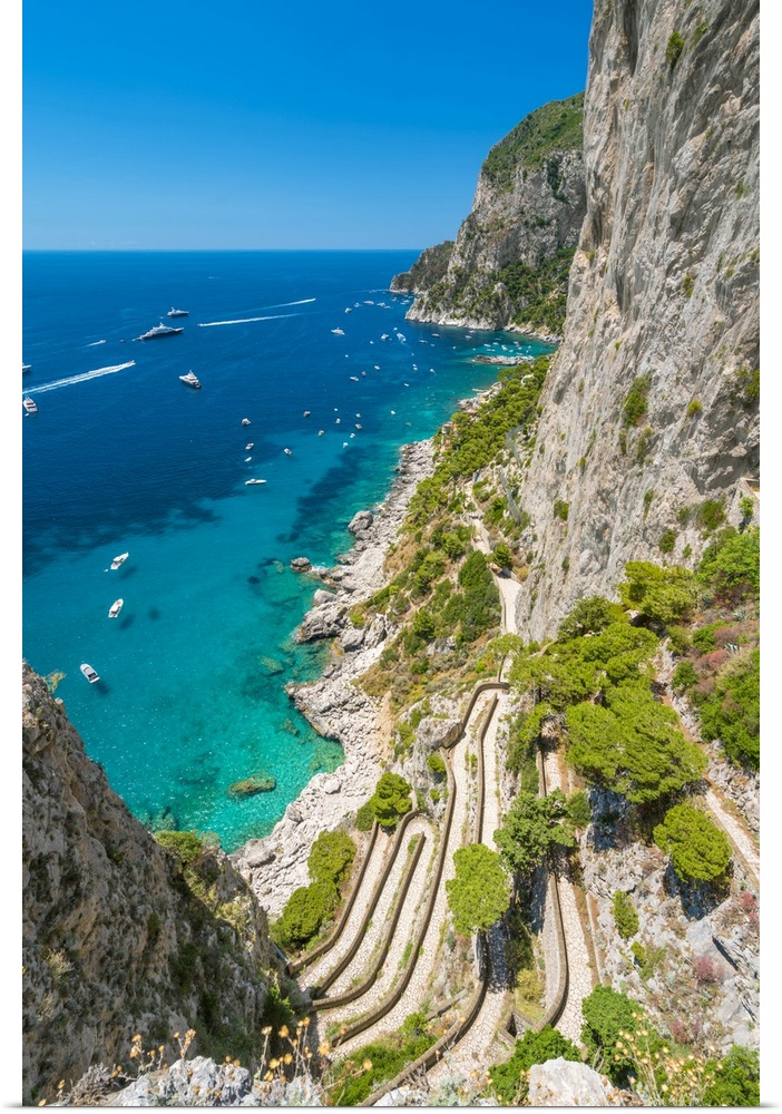 Italy, Campania, Napoli district, Capri, Mediterranean sea, Tyrrhenian sea, Tyrrhenian coast, The Via Krupp and Marina Pic...
