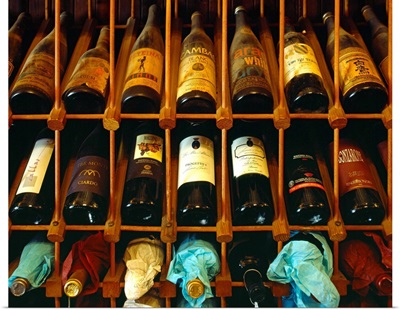 Italy, Emilia Romagna, Ferrara, Enoteca 'Al Brindisi' wine bottles