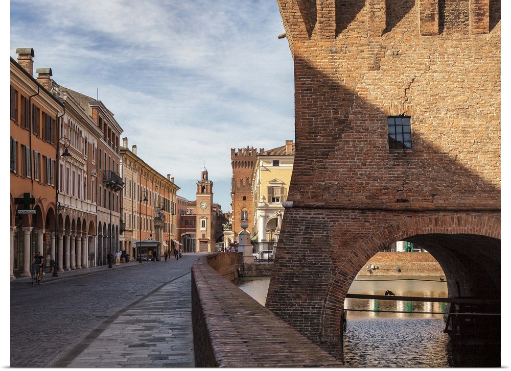 Italy, Emilia-Romagna, Ferrara district, Ferrara, Martiri della Liberta street, view from the corner of Este Castle.