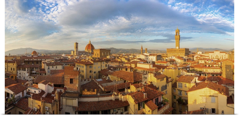 Italy, Tuscany, Firenze district, Florence, Duomo Santa Maria del Fiore, Cityscape with Duomo, Giotto's Bell Tower, Palazz...