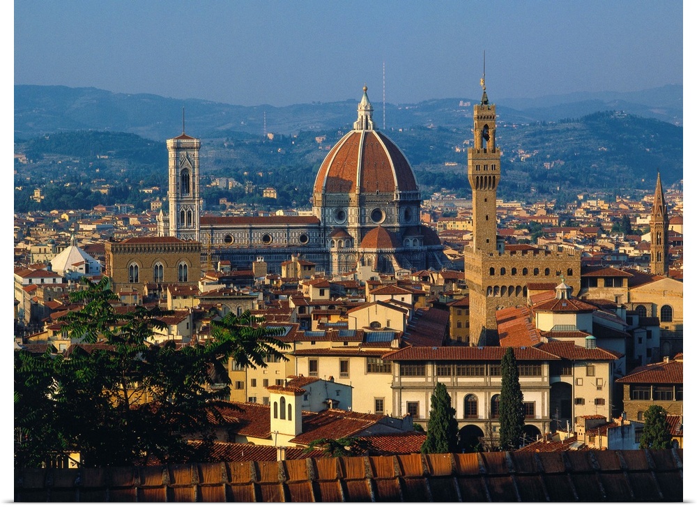 Italy, Florence, Old town, Duomo and Palazzo Vecchio
