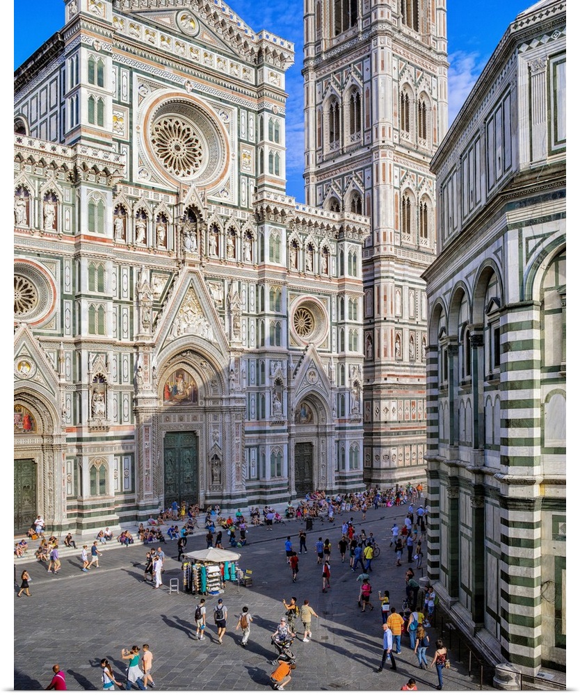 Italy, Tuscany, Firenze district, Florence, Piazza Duomo, Duomo Santa Maria del Fiore, Duomo, Giotto's Bell Tower and Bapt...