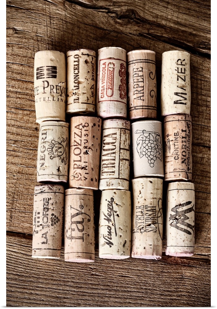 Italy, Lombardy, Sondrio district, Valtellina, Different corks from region wine bottles.