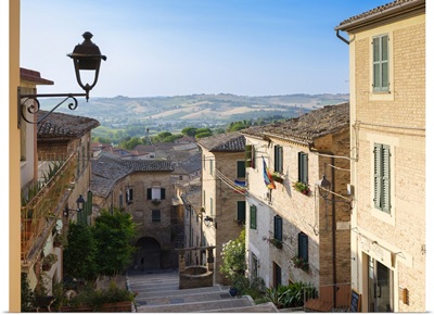 Italy, Marches, Corinaldo, Apennines, Staircase Of The Piaggia With Pozzo Della Polenta