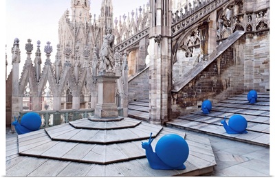 Italy, Milan, Milan Cathedral, Blue plastic-made snails