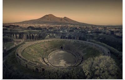 Italy, Pompeii, Vesuvio Vulcan And The Amphitheater Of Pompeii Archeological Site