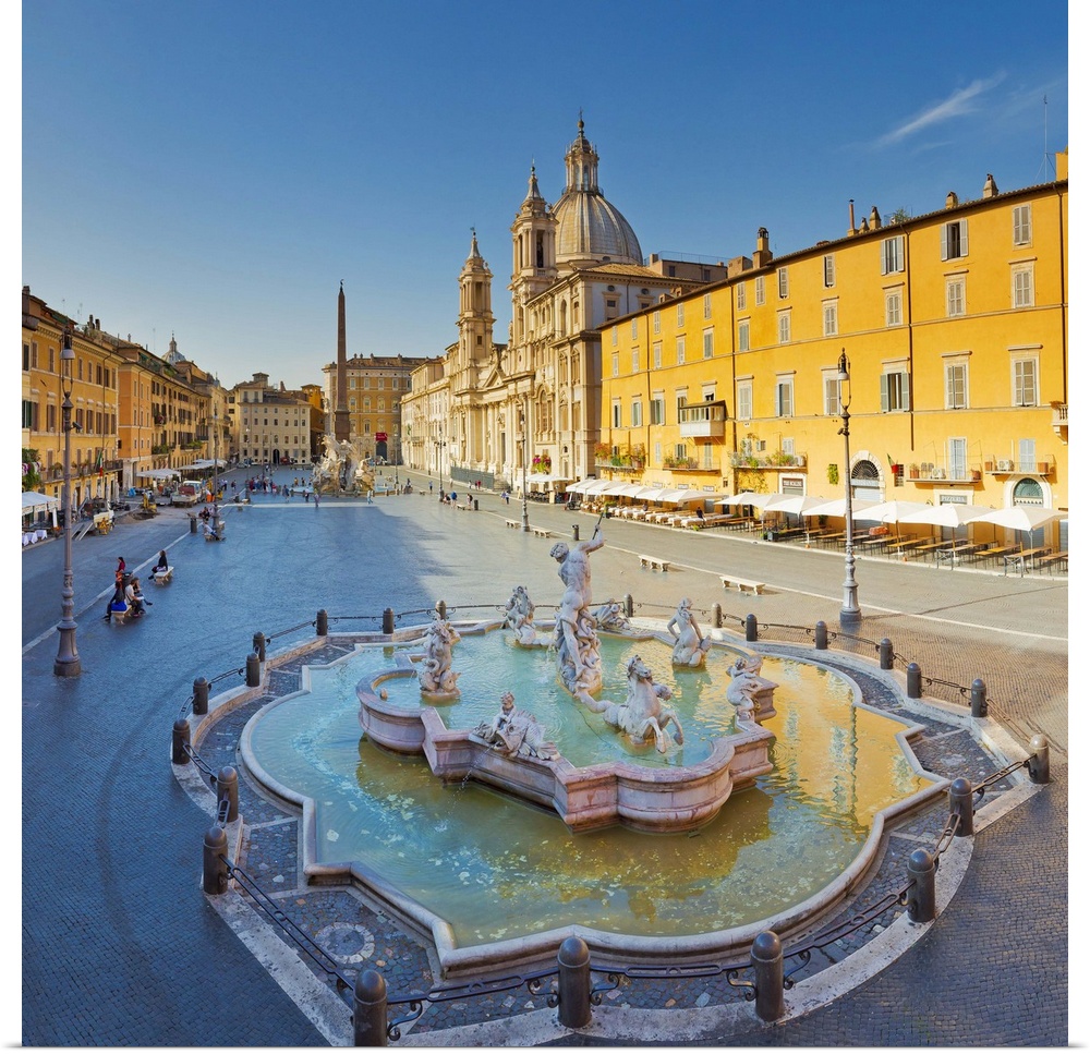 Italy, Latium, Roma district, Rome, Piazza Navona, Fountain of Neptune, Fontana del Moro in the foreground and Sant'Agnese...