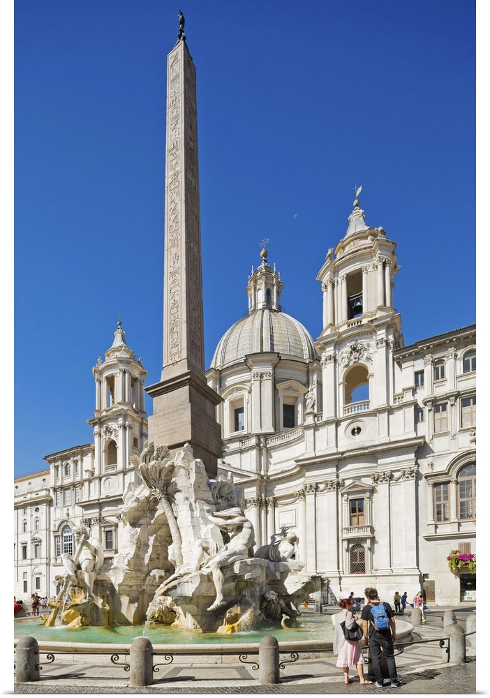 Italy, Latium, Roma district, Rome, Piazza Navona, Fountain of the Four Rivers, Sant'Agnese in Agone Church (Borromini)