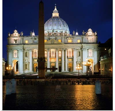 Italy, Rome, St. Peter's Square and Saint Peter's Cathedral, night