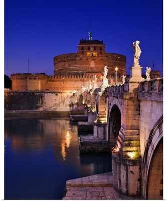 Italy, Rome, View of Castel St Angelo and St Angelo bridge