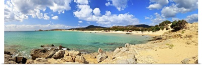 Italy, Sardinia, Costa del Sud, Chia, Panoramic view of the beach of Su Giudeu