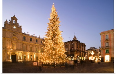 Italy, Sicily, Catania, Piazza Universita, Christmas tree
