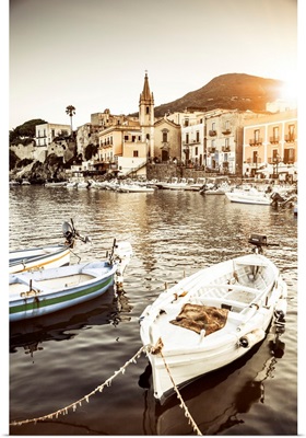 Italy, Sicily, Lipari, Marina Corta At Sunset