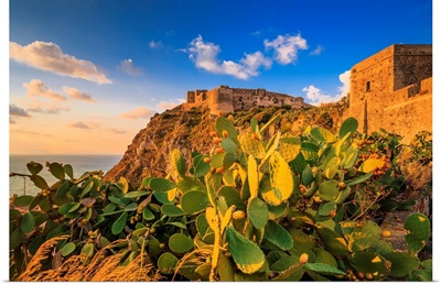 Italy, Sicily, Messina District, Mediterranean Sea, Milazzo, Castle At Sunset