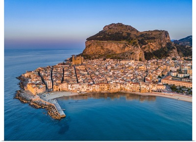 Italy, Sicily, Palermo District, Cefalu, Mediterranean Sea, Tyrrhenian Sea, Aerial View