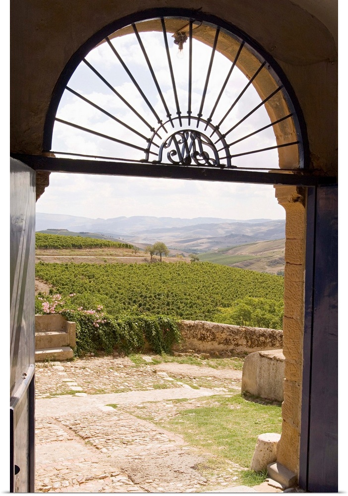 Italy, Italia, Sicily, Sicilia, Sclafani Bagni town, Regaleali winery, view towards vineyards