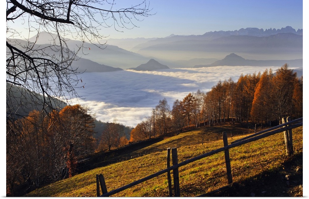 Italy, Trentino-Alto Adige, Trentino, Alps, Val Sugana, View towards Monte Bondone, Calisio, Paganella and Gruppo di Brent...