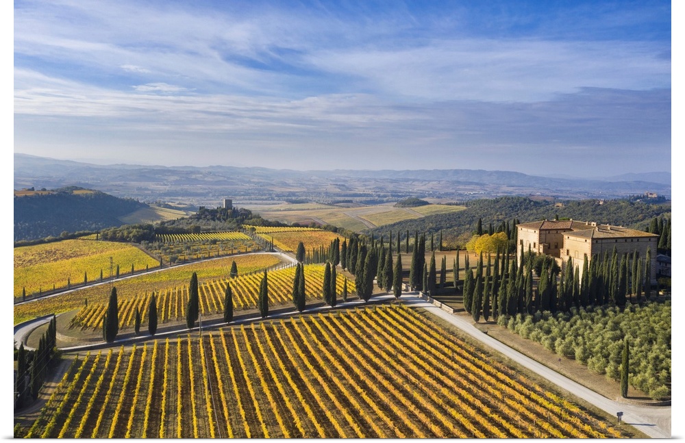 Italy, Tuscany, Brunello wine road, Siena district, Orcia Valley, Montalcino, View of the Podere di Argiano with the Villa...